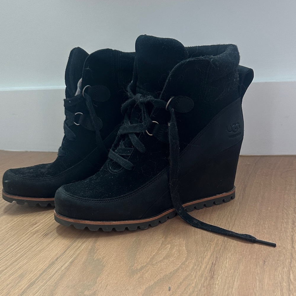 UGG Women's Black Suede Wedge Boots
